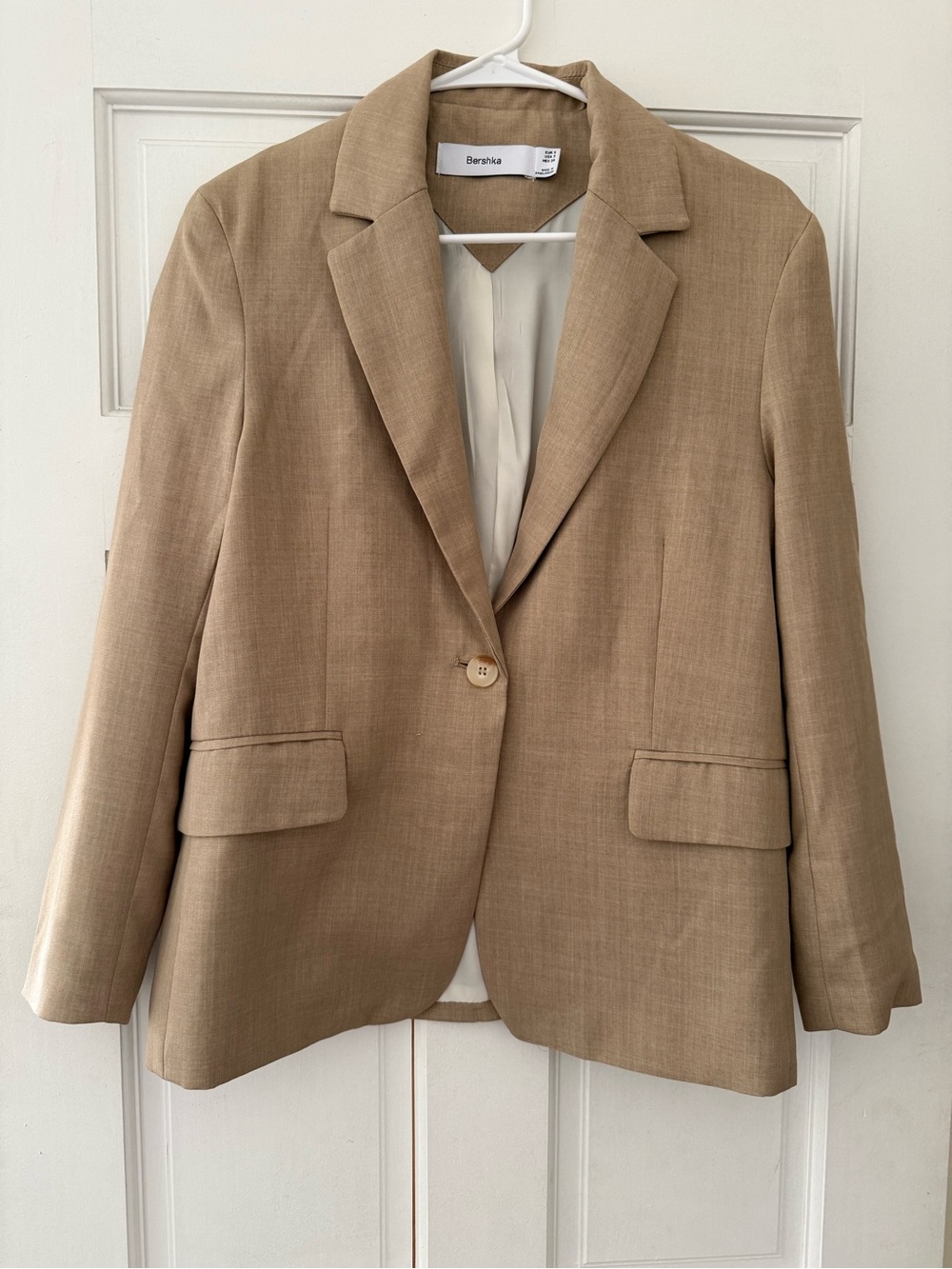 Bershka Beige Single-Button Blazer